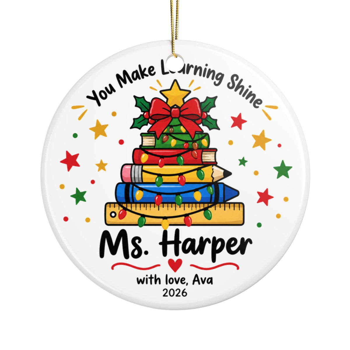 Personalized Teacher Christmas Ornament, Ms. Harper Holiday Keepsake, Teacher Appreciation Gift from Student, Classroom Christmas Decor 2026