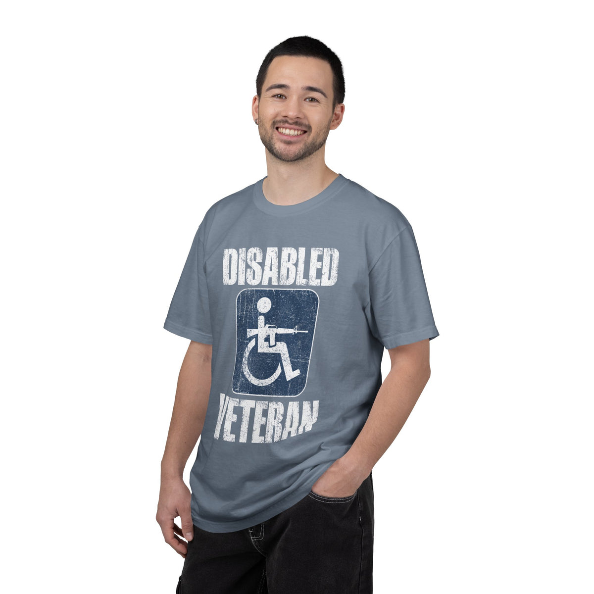 Disabled Veteran Shirt, Distressed Wheelchair and Rifle Graphic, Military Service Pride, Veterans Day Gift and Everyday Casual Wear