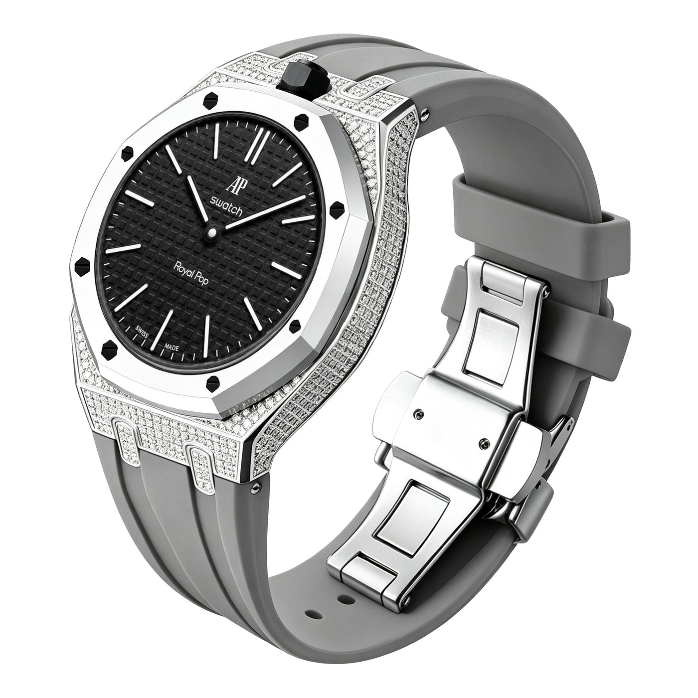 AP Collaboration Swatch Diamond-Encrusted Stainless Steel Royal Oak Royal Pop Modified Case Set