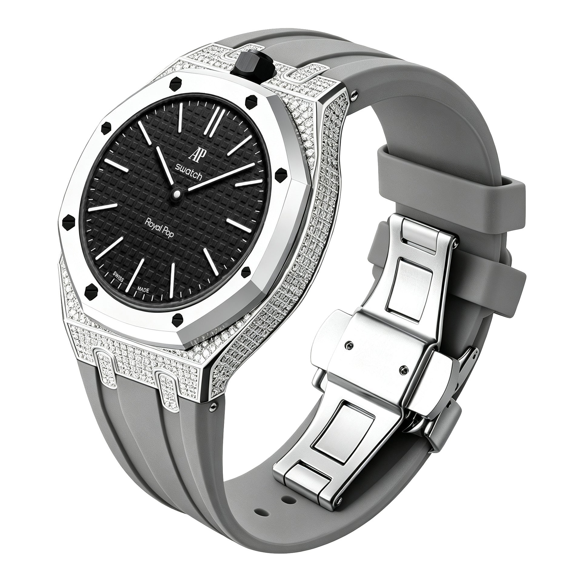 AP Collaboration Swatch Diamond-Encrusted Stainless Steel Royal Oak Royal Pop Modified Case Set