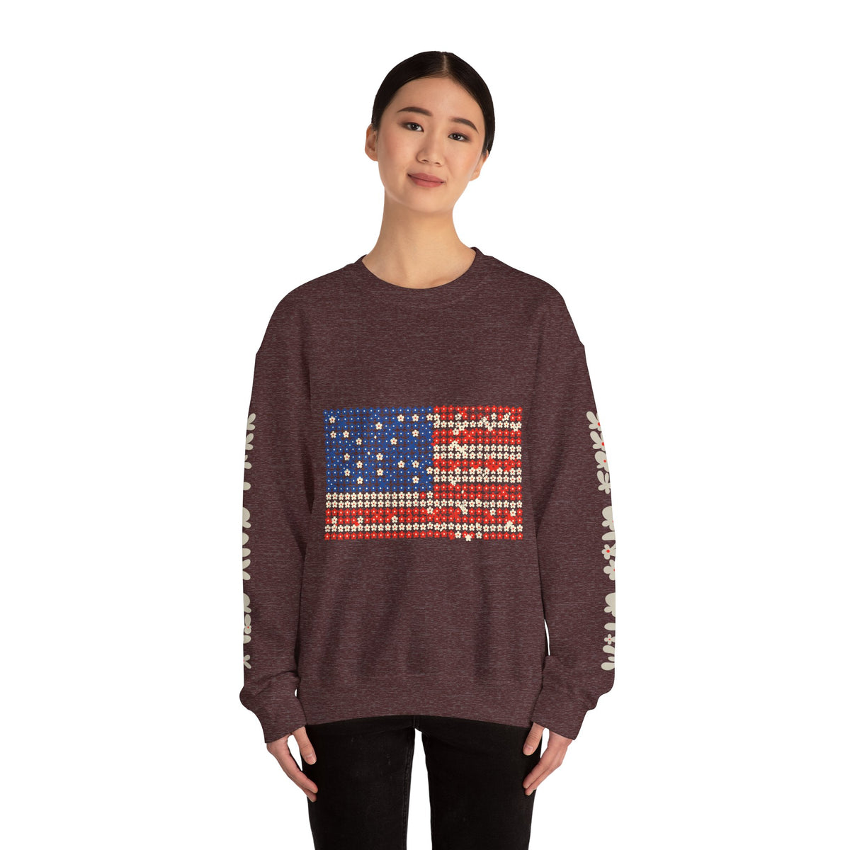 Patriotic American Flag Sweatshirt, USA Floral Crewneck, Vintage Americana Pullover, Fourth of July Outfit, Summer Patriotic Gift for Her