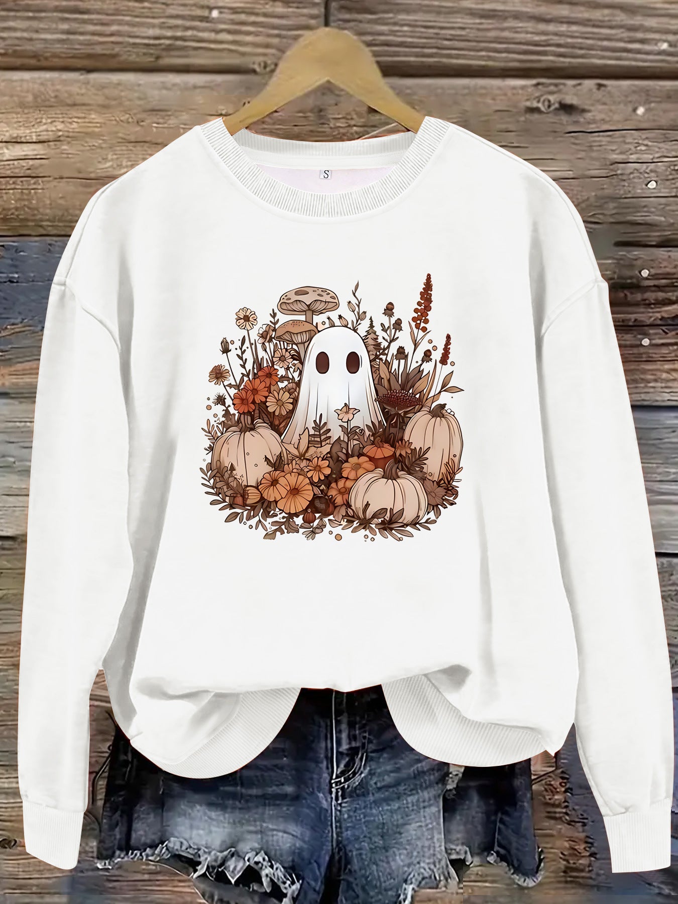 Round neck cartoon ghost print pullover sweatshirt sweatshirt sweatshirt