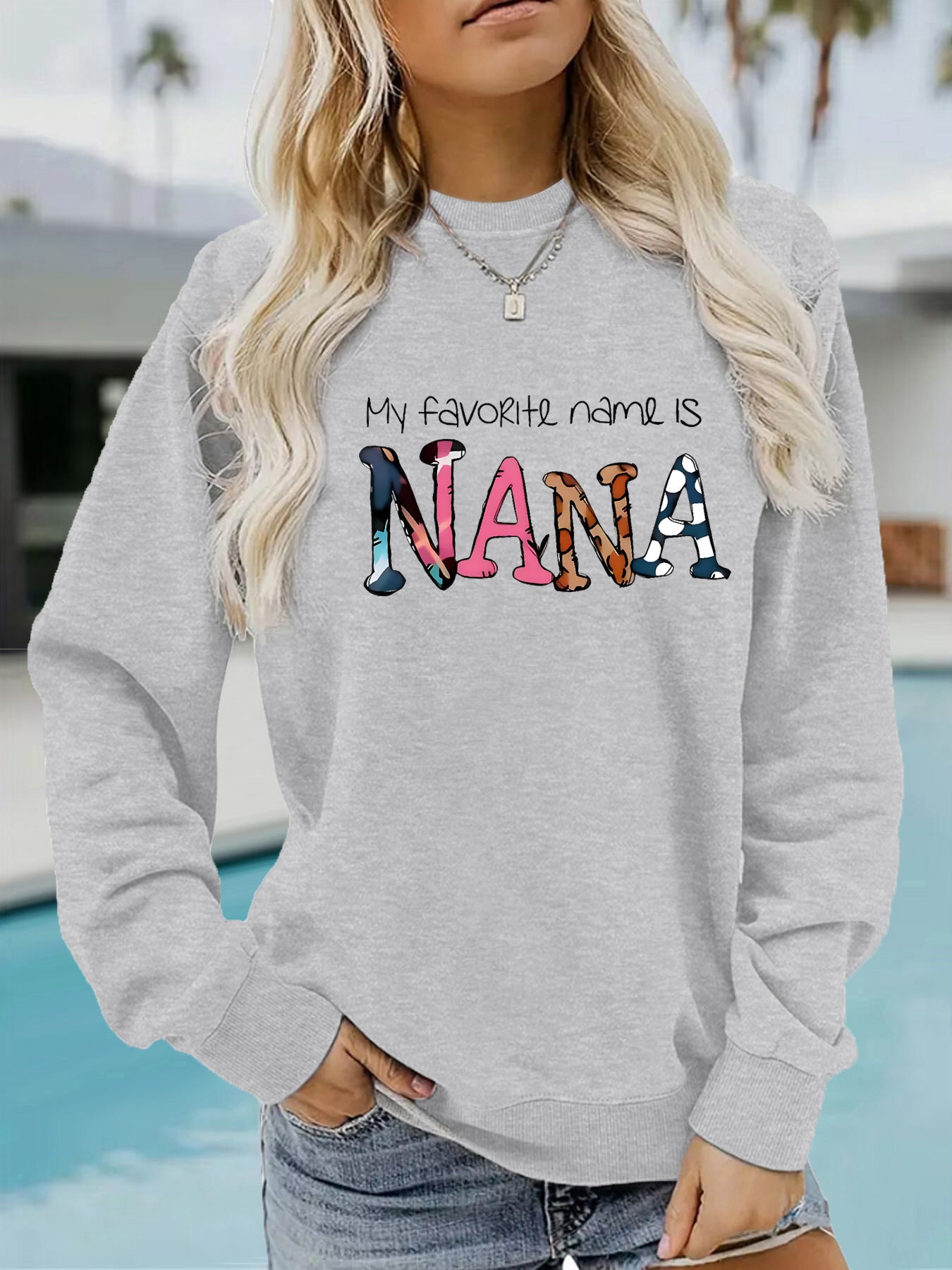 Round neck NANA printed pullover sweatshirt sweatshirt sweatshirt