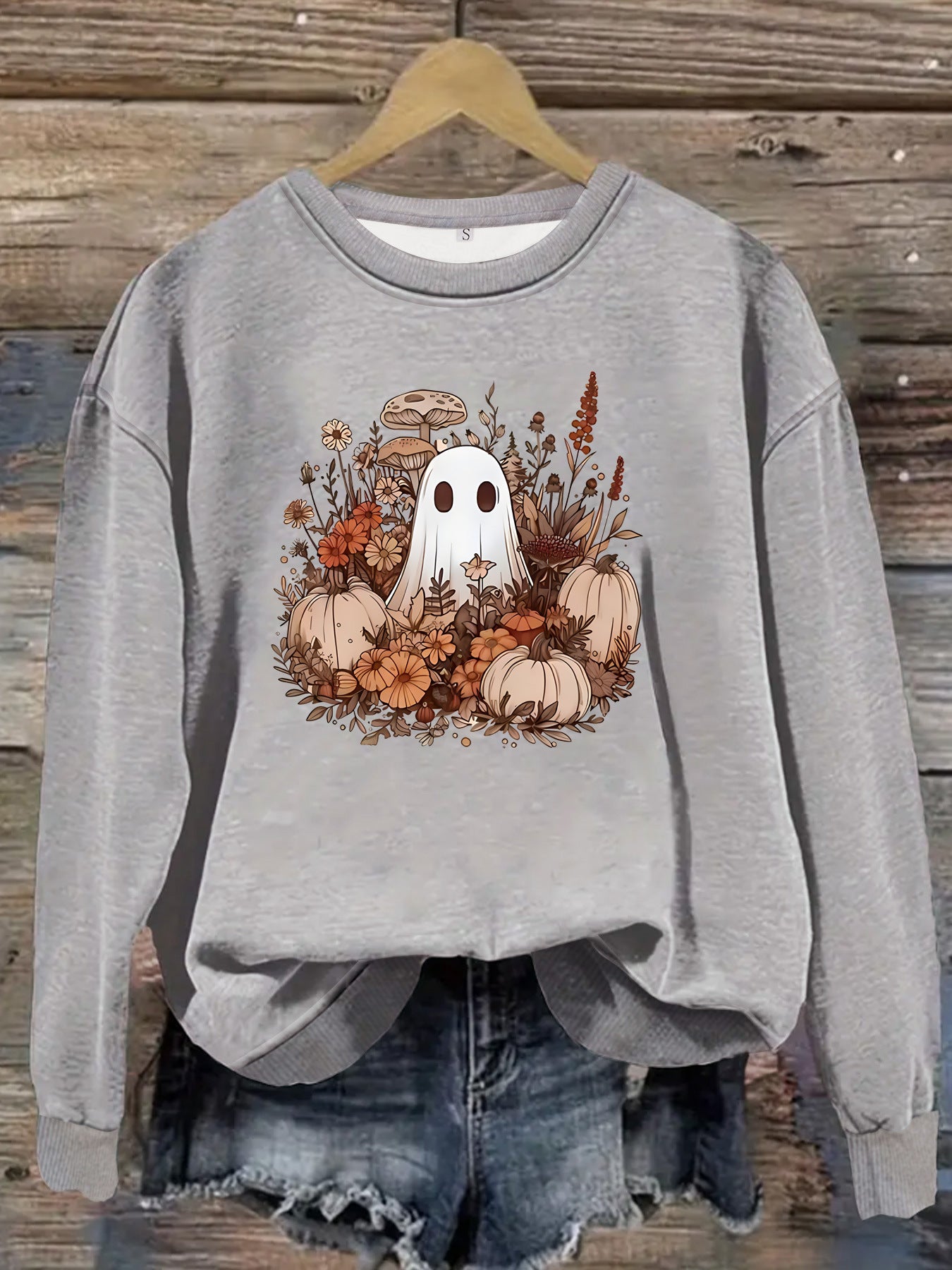 Round neck cartoon ghost print pullover sweatshirt sweatshirt sweatshirt