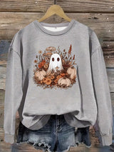 Round neck cartoon ghost print pullover sweatshirt sweatshirt sweatshirt