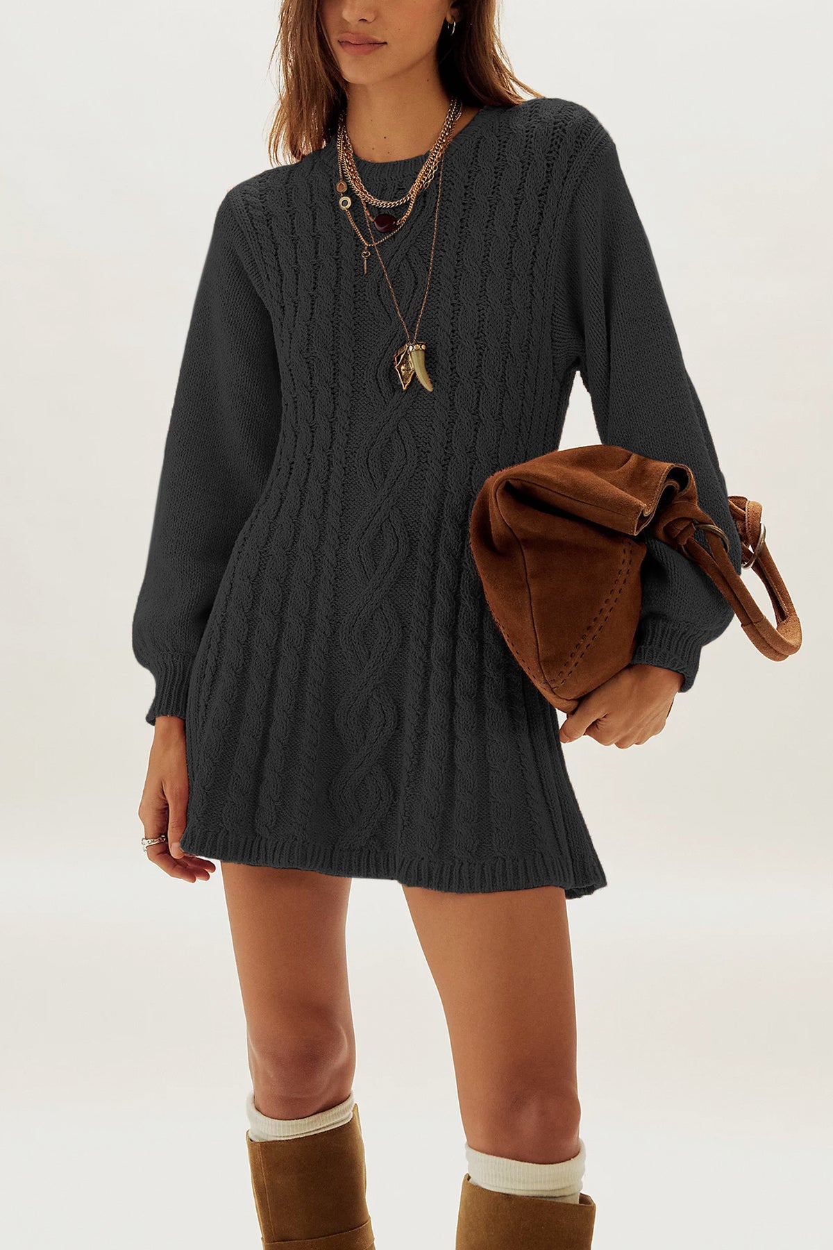 Round neck long sleeved dress