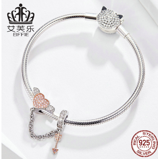 S925 Sterling Silver Safety Chain One Arrow Through The Heart Silver Charm DIY Bracelet Accessories Jewelry