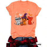 Three Halloween cat prints on short sleeves