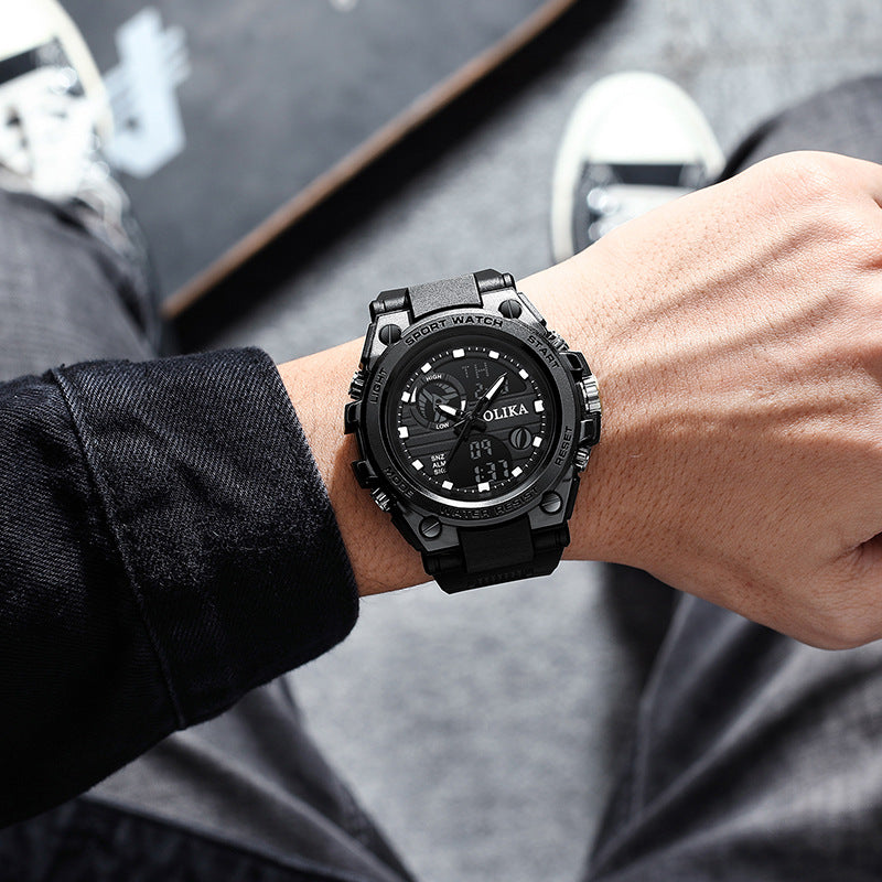 Men's dual display waterproof electronic watch, outdoor sports timing multifunctional quartz electronic watch, shock resistant student watch