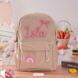 Etsy Cross-border Cute Corduroy Large Capacity Backpack with Adhesive for Letters, Kids and Students School Bag