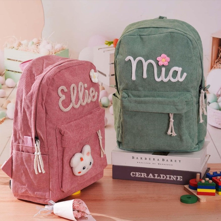 Etsy Cross-border Cute Corduroy Large Capacity Backpack with Adhesive for Letters, Kids and Students School Bag
