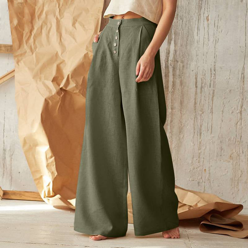 Womens Casual Cotton Linen Baggy Wide-Leg Pants Loose Flared Trousers home Casual pants