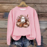 Round neck cartoon ghost print pullover sweatshirt sweatshirt sweatshirt