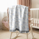 Custom Name Floral Woven Blanket Blue Flower Baby Blanket Personalized Nursery Blanket Girl Baby Shower Gift Botanical Throw