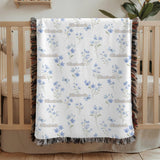 Custom Name Floral Woven Blanket Blue Flower Baby Blanket Personalized Nursery Blanket Girl Baby Shower Gift Botanical Throw