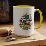 Powered by Espresso Mug, Funny Coffee Lover Cup, Bad Ideas Quote Gift for Coworker, Caffeine Addict Present, Office Humor Drinkware