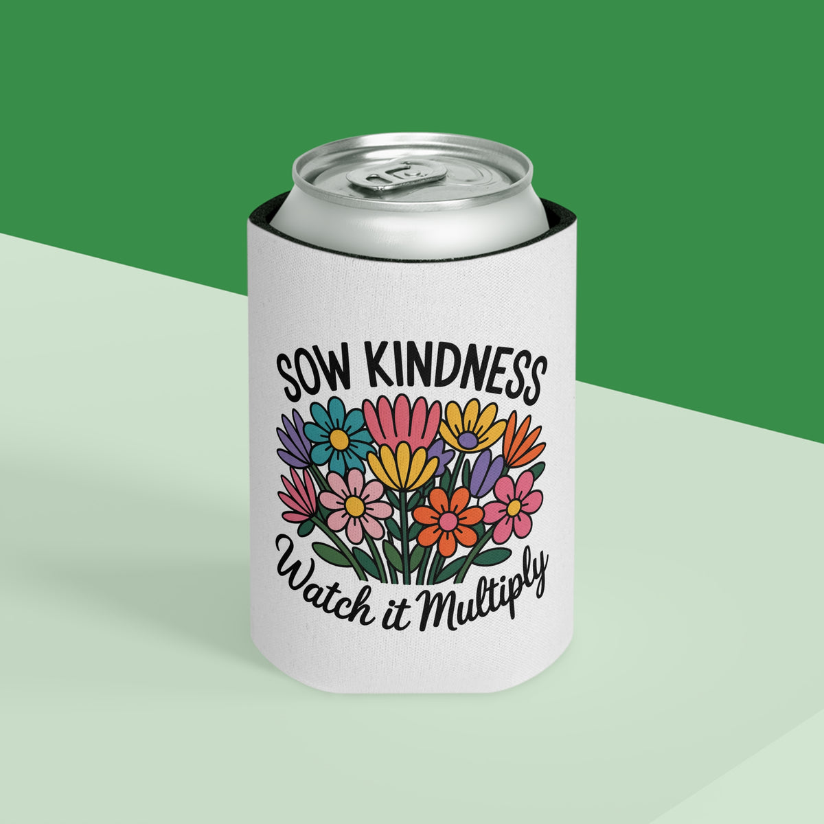 Kindness Can Cooler, Floral Beer Can Holder, Positive Quote Drink Sleeve, Flower Lover Gift, Summer Party Favor, Inspirational Gift