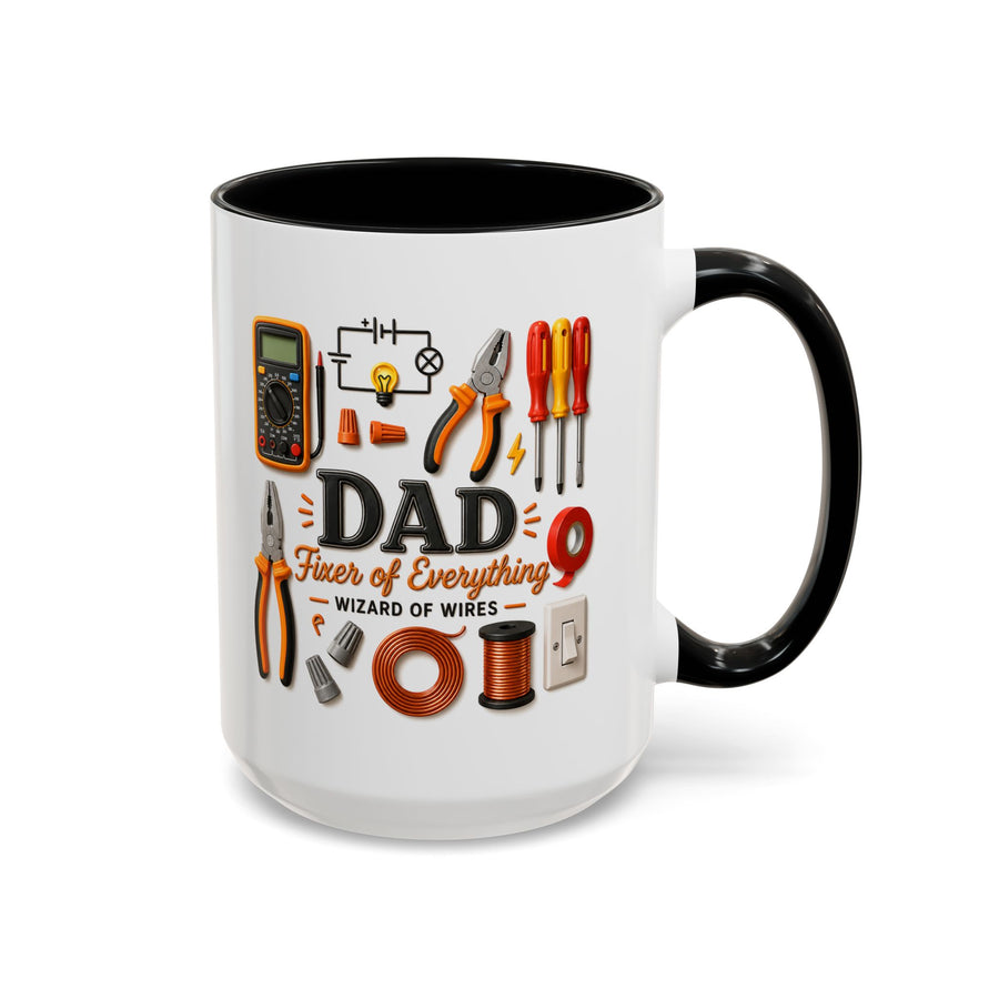 Electrician Dad Fixer of Everything Coffee Mug, Father's Day Gift for Electricians, Lineman Papa Handyman Ceramic Tea Cup with Black Handle