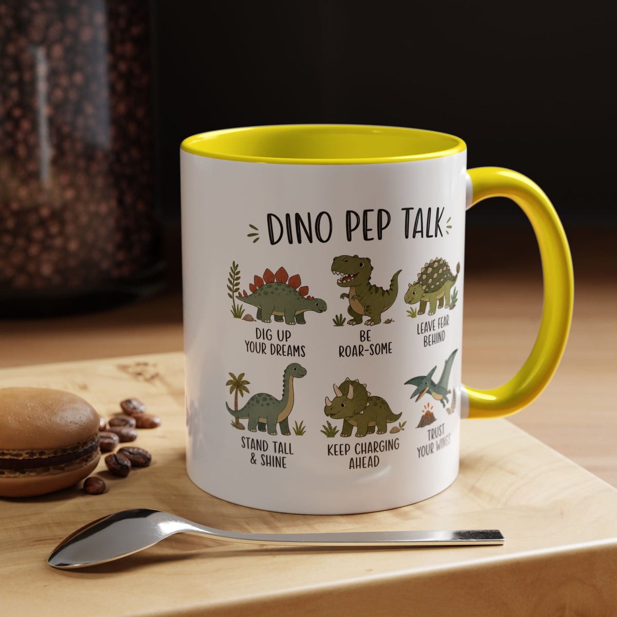 Dinosaur Encouragement Mug, Dino Pep Talk Coffee Mug, Motivational Dinosaur Gift for Kids, Teacher Classroom Positive Mindset Mug