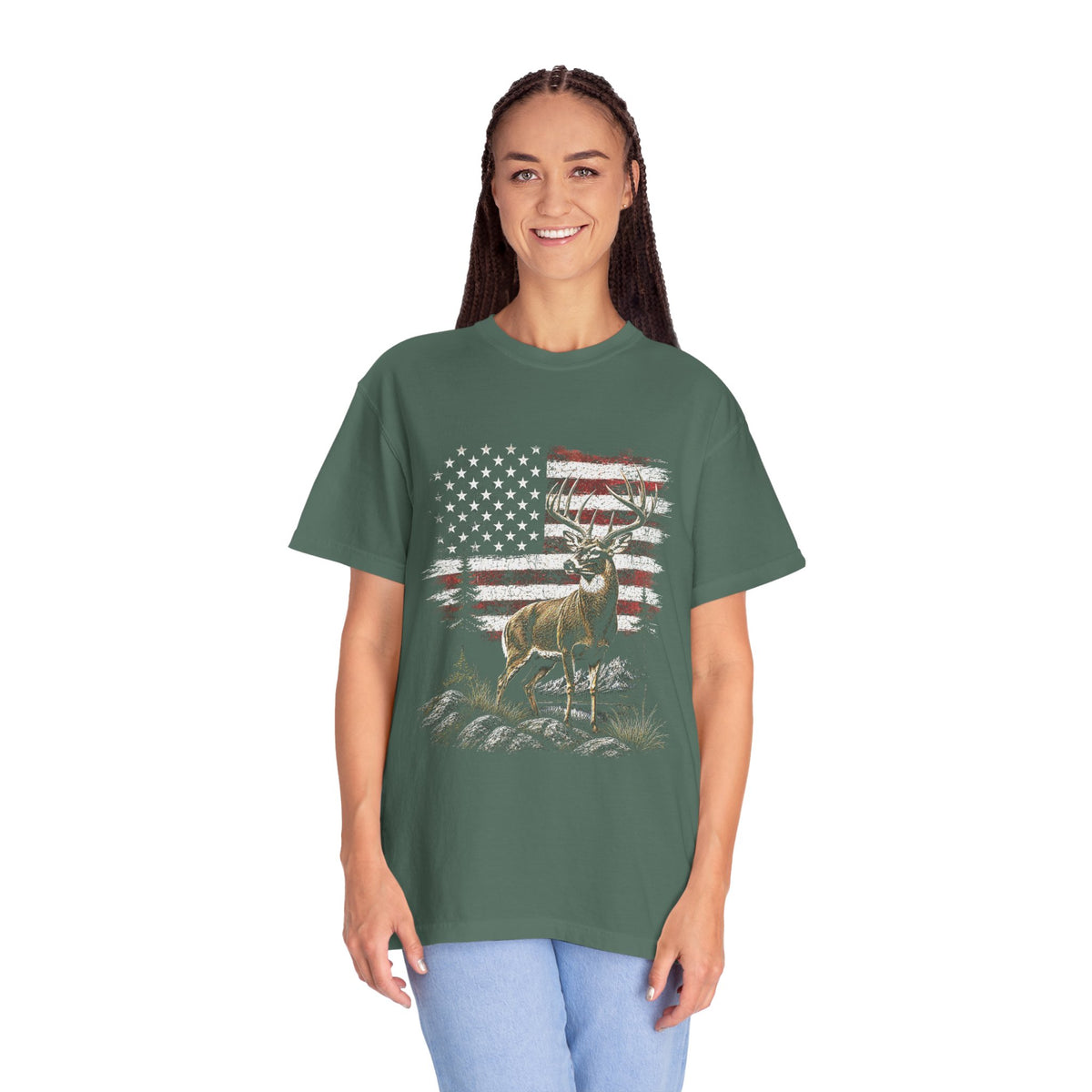 Patriotic Deer Shirt, American Flag Buck T Shirt, Deer Lover Gift, Outdoors Graphic Tee, Country Style Shirt, Fourth of July Gift