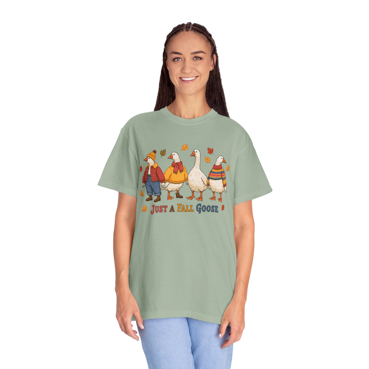 Funny Fall Goose Shirt, Just a Fall Goose Autumn Graphic Tee, Cute Cozy Gift for Bird Lover, Thanksgiving and October Outfit for Her