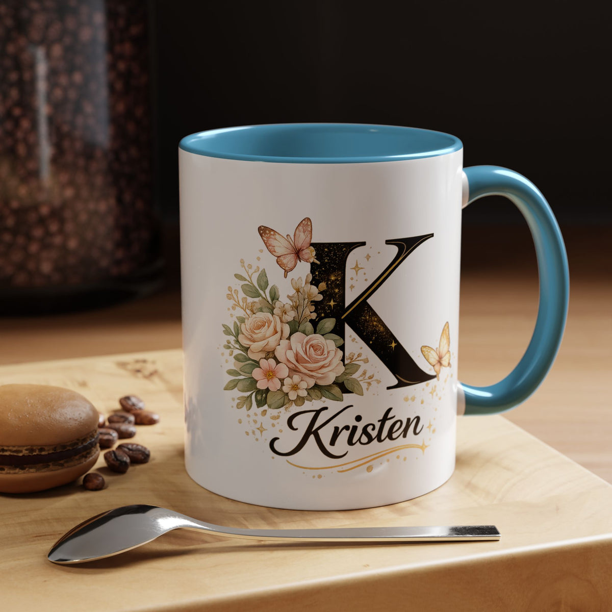 Personalized Butterfly Monogram Mug, Custom Name Coffee Mug with Initial Letter, Floral Mug for Women, Birthday Gift, Elegant Custom Cup