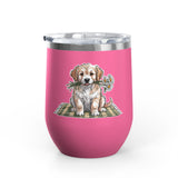 Golden Puppy Wine Tumbler, Cute Dog and Flower Cup, Gift for Dog Moms, Puppy Lovers, Pet Parents and Animal Lovers