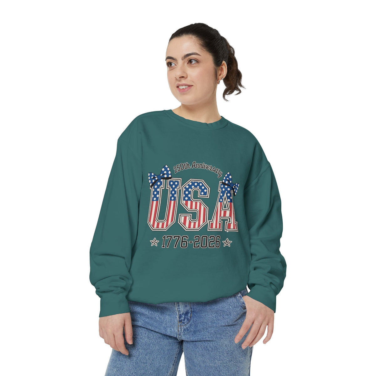 USA 250th Anniversary Comfort Colors Sweatshirt, Patriotic Bow Coquette Shirt, America 1776 2026 Sweatshirt, Fourth of July Gift