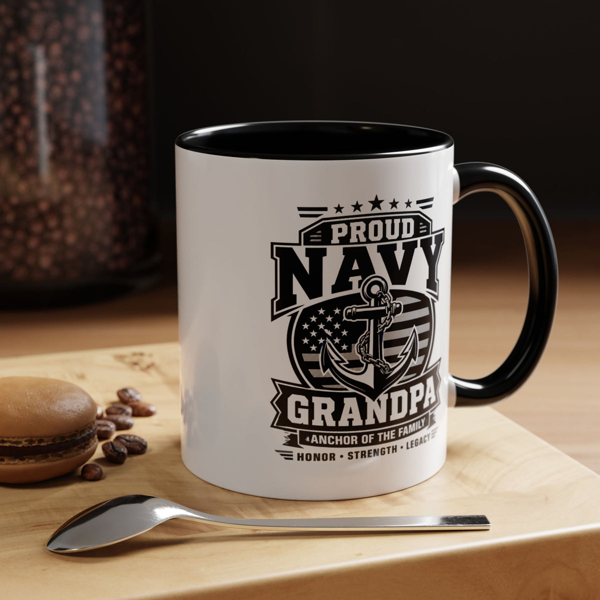 Proud Navy Grandpa Mug, US Navy Veteran Coffee Cup, Patriotic Military Grandfather Gift, Anchor of the Family Birthday Present