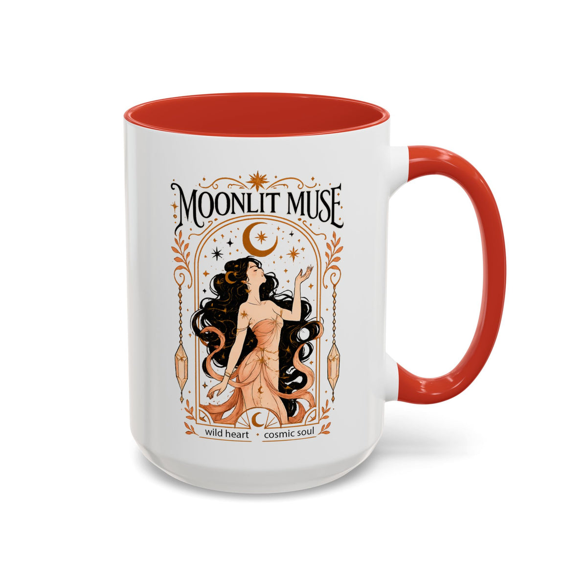 Moonlit Muse Coffee Mug, Celestial Goddess Art Mug, Mystic Moon Aesthetic Cup, Boho Spiritual Gift for Women, Cosmic Soul Coffee Mug