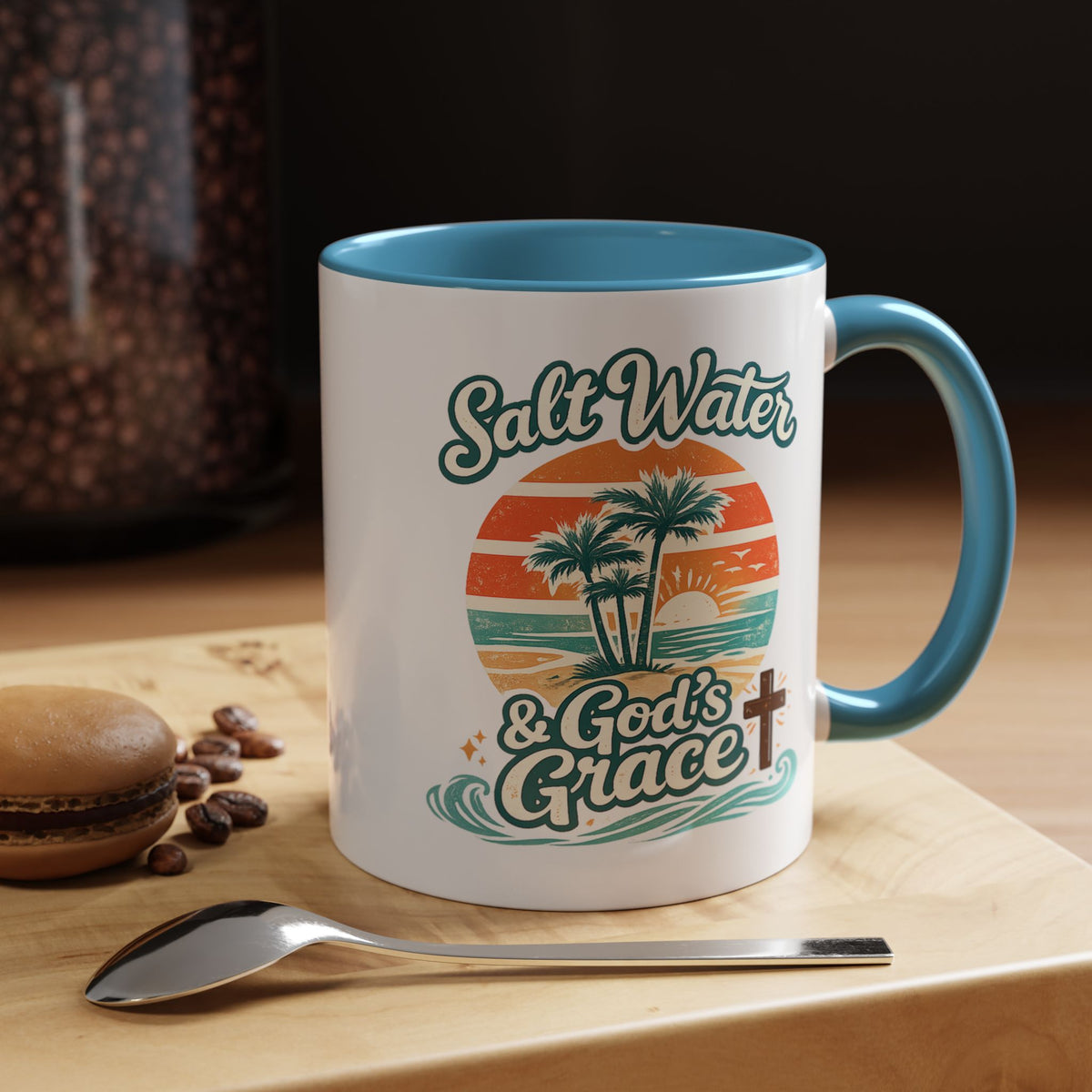Christian Beach Lover Coffee Mug, Salt Water and God's Grace Mug, Coastal Faith Gift, Religious Ocean Lover Cup, Christian Gift