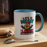 Funny Life Is Messy Mug, Colorful Bird Coffee Cup, Humorous Gift for Friend, Coworker Birthday Present, Cheerful Office Desk Drinkware