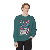 Galactic Coffee Comfort Colors Sweatshirt, Funny Alien Coffee Lover Shirt, Space Nerd Sweatshirt, Sci Fi Gift for Coffee Fans