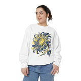 Celestial Sun Graphic Sweatshirt, Blue and Gold Cosmic Pullover, Mystical Night Sky Top, Astrology Gift for Stargazers and Dreamers