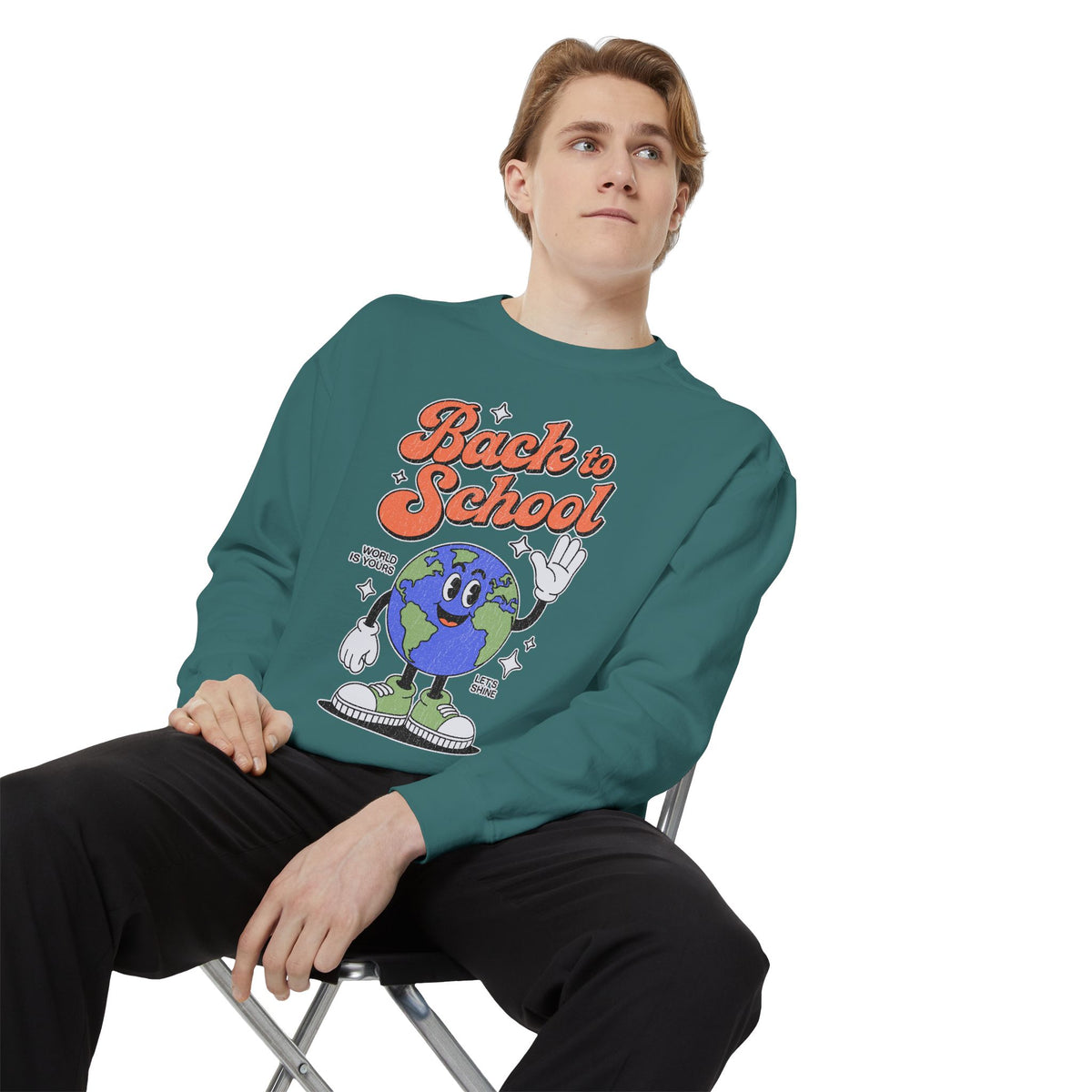Back to School Earth Sweatshirt, Retro Globe Graphic Pullover, Teacher First Day Outfit, Student Gift, Classroom Crewneck, Educator Gift