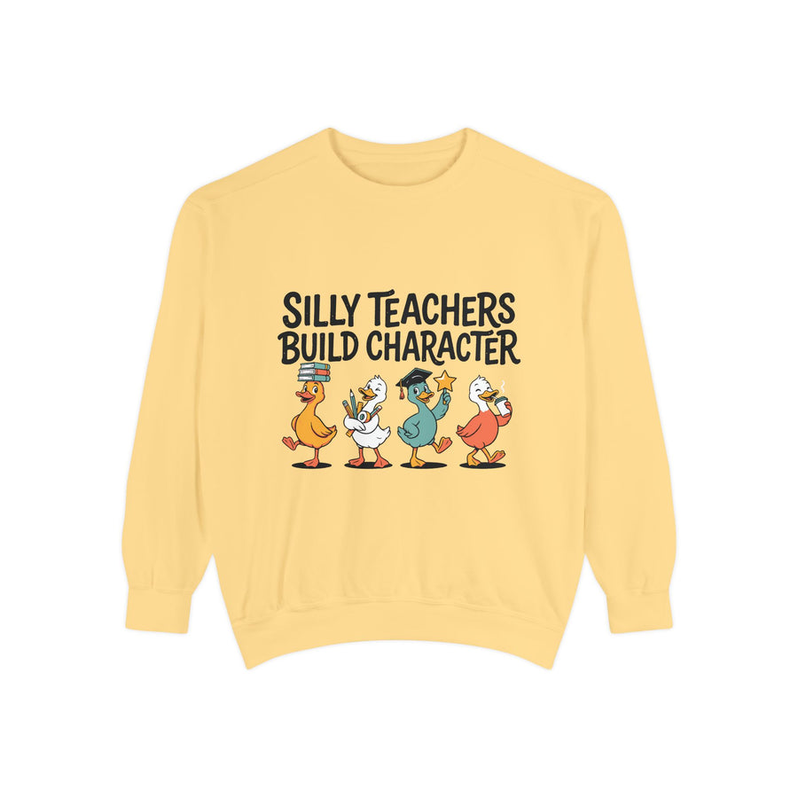 Funny Teacher Comfort Colors Sweatshirt, Silly Teachers Build Character Graphic Sweatshirt, Teacher Appreciation Gift for Educators