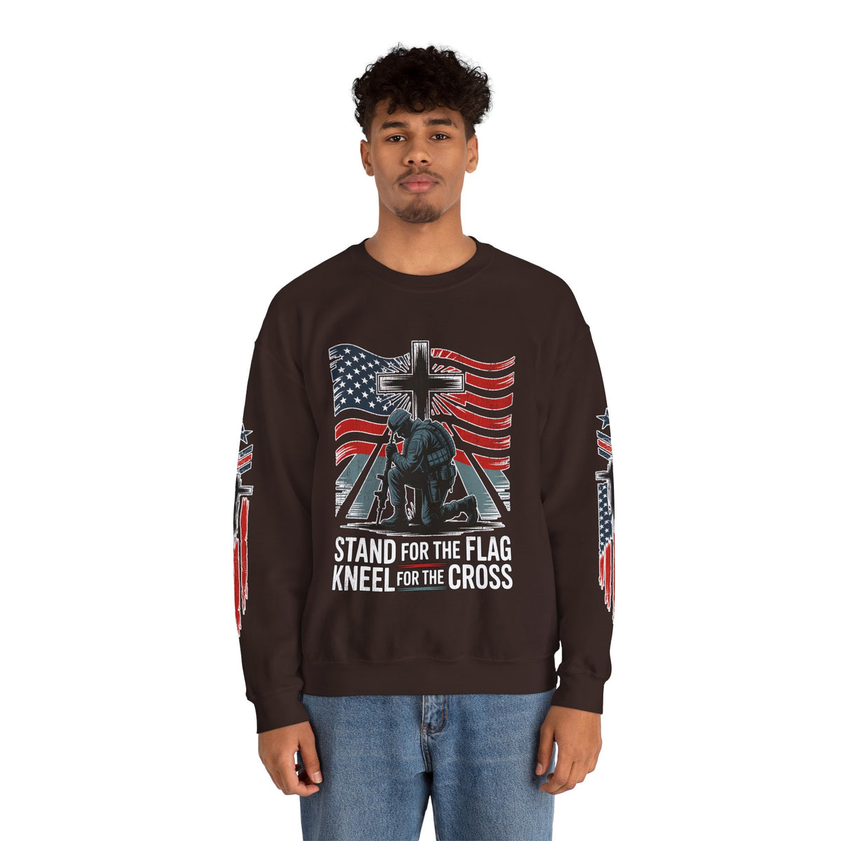 Stand for the Flag Kneel for the Cross Sweatshirt, Patriotic Christian Crewneck, American Flag Pullover, Faith Gift, Fourth of July Top