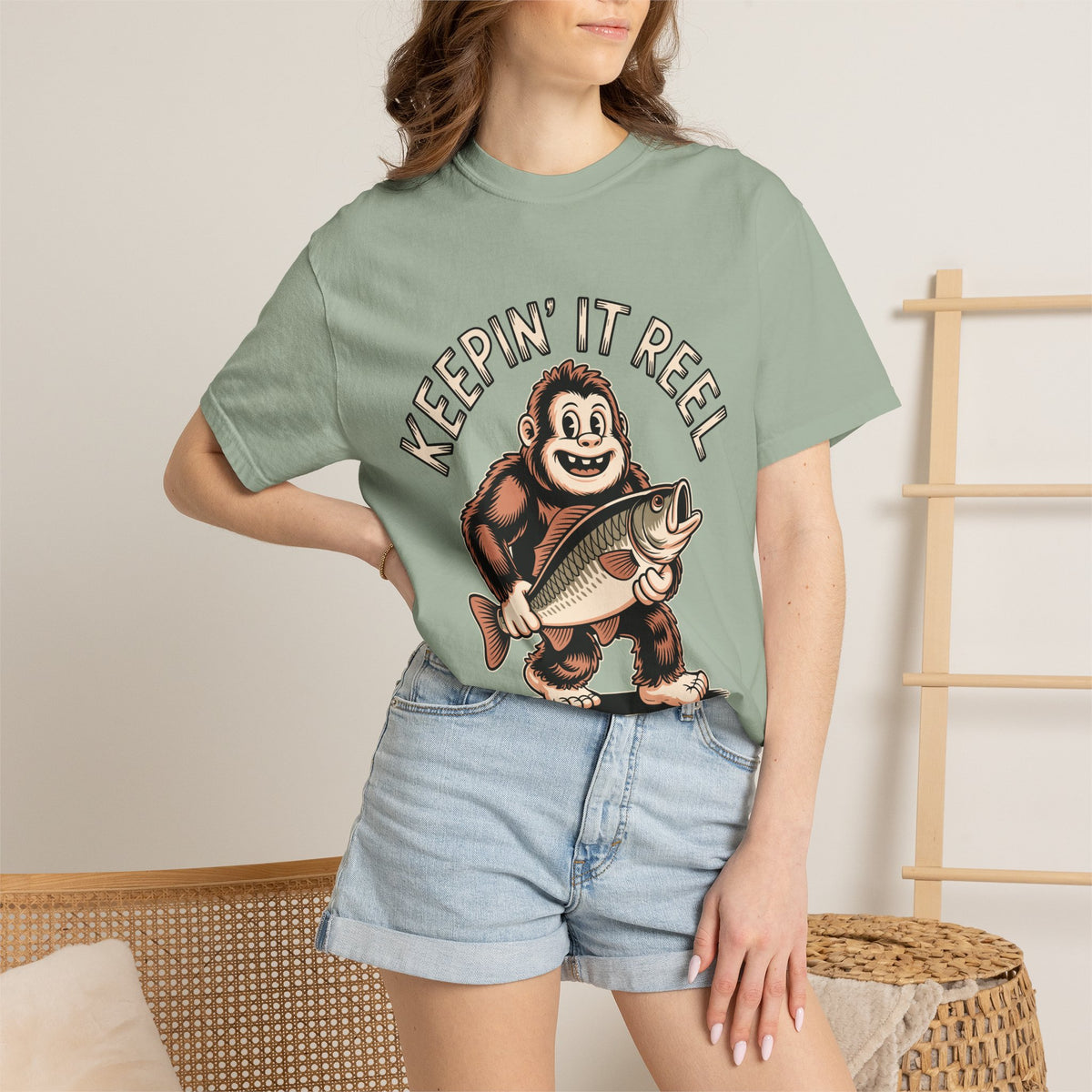 Funny Sasquatch Fishing Comfort Colors Shirt, Keepin It Reel Bigfoot Angler Tee, Fisherman Gift Shirt, Lake Life Outdoor Graphic Tee