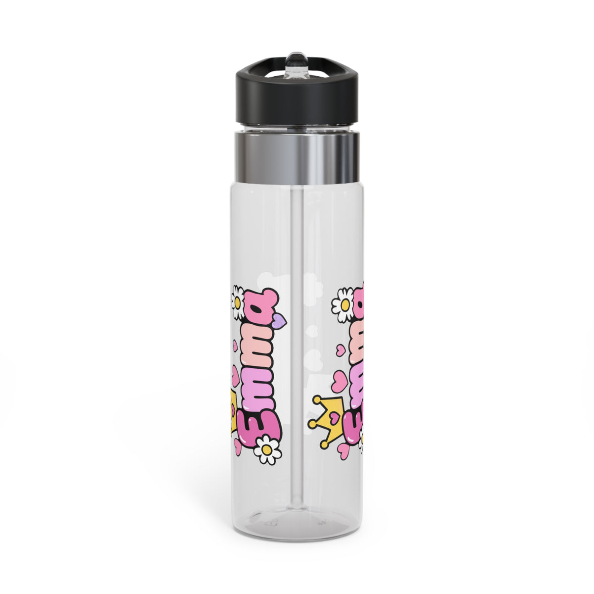 Custom Pink Name Water Bottle for Girls, Personalized Kids Drink Bottle, Cute Crown and Heart Design, School Birthday Gift