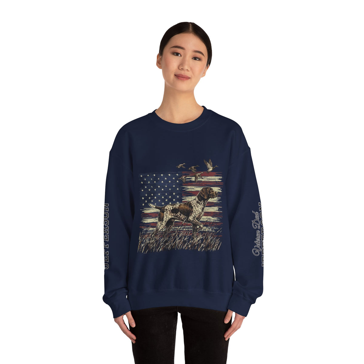 Personalized Patriotic Dog Sweatshirt, Custom Family Name Pullover, American Flag Dog Crewneck, USA Dog Lover Gift, Fourth of July Shirt