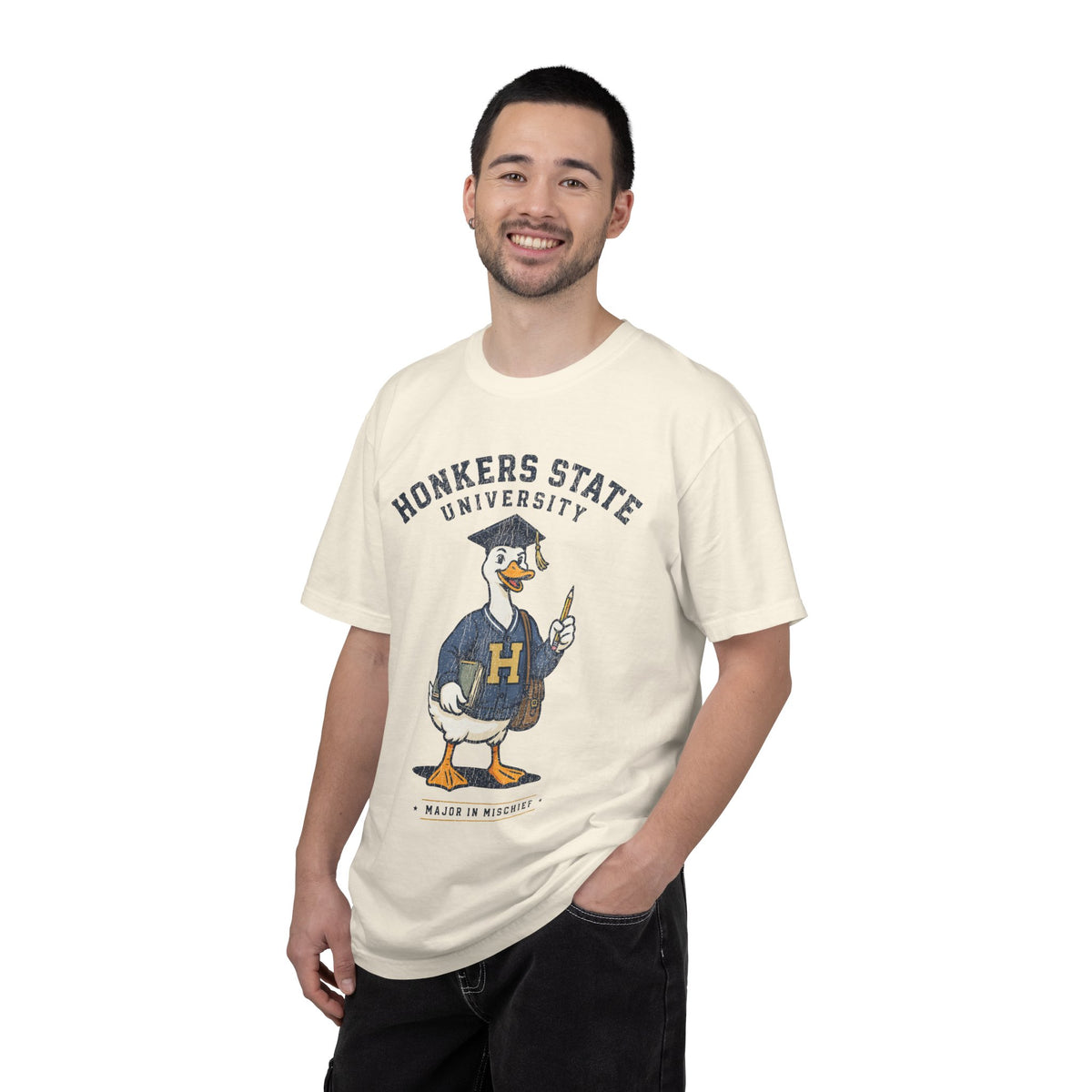 Honkers State University T-Shirt, Funny Goose Graduate Graphic Tee, Major in Mischief College Student Gift, Graduation Campus Shirt