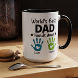 Personalized World's Best Dad Coffee Mug, Custom Handprint Dad Mug with Kids Names, Father's Day Gift for Dad, Gift from Children