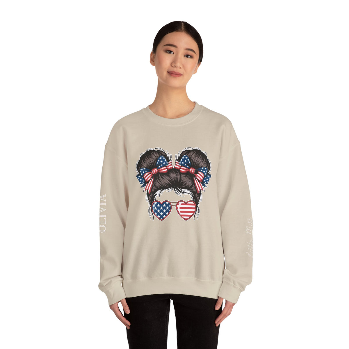 Personalized Patriotic Sweatshirt, Custom Little Miss Pullover, American Flag Girl Crewneck, Fourth of July Gift, USA Country Shirt