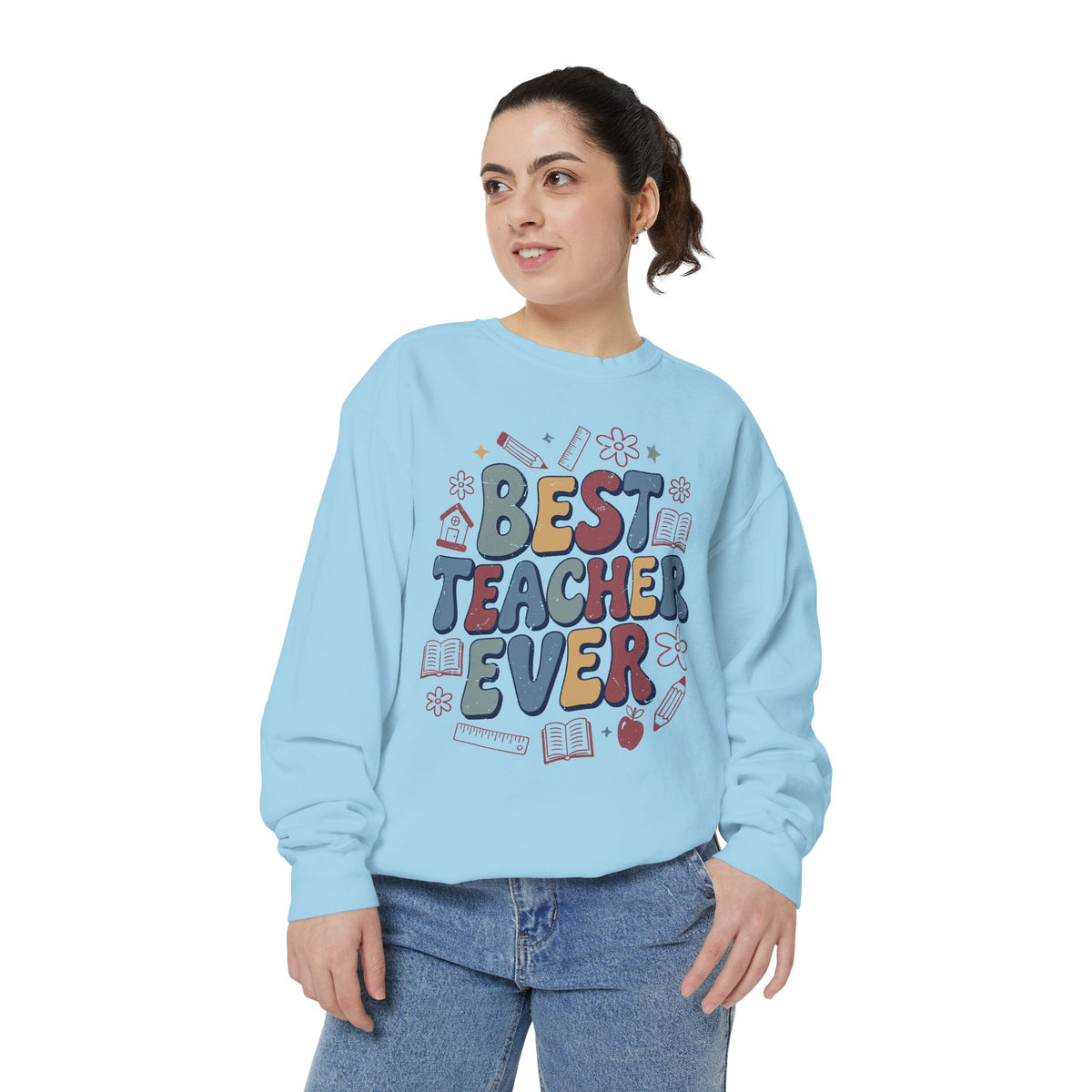 Best Teacher Ever Sweatshirt, Retro Educator Crewneck, Teacher Appreciation Gift, Back to School Outfit, Colorful School Staff Shirt