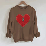 Love pattern printed round neck fleece hoodie