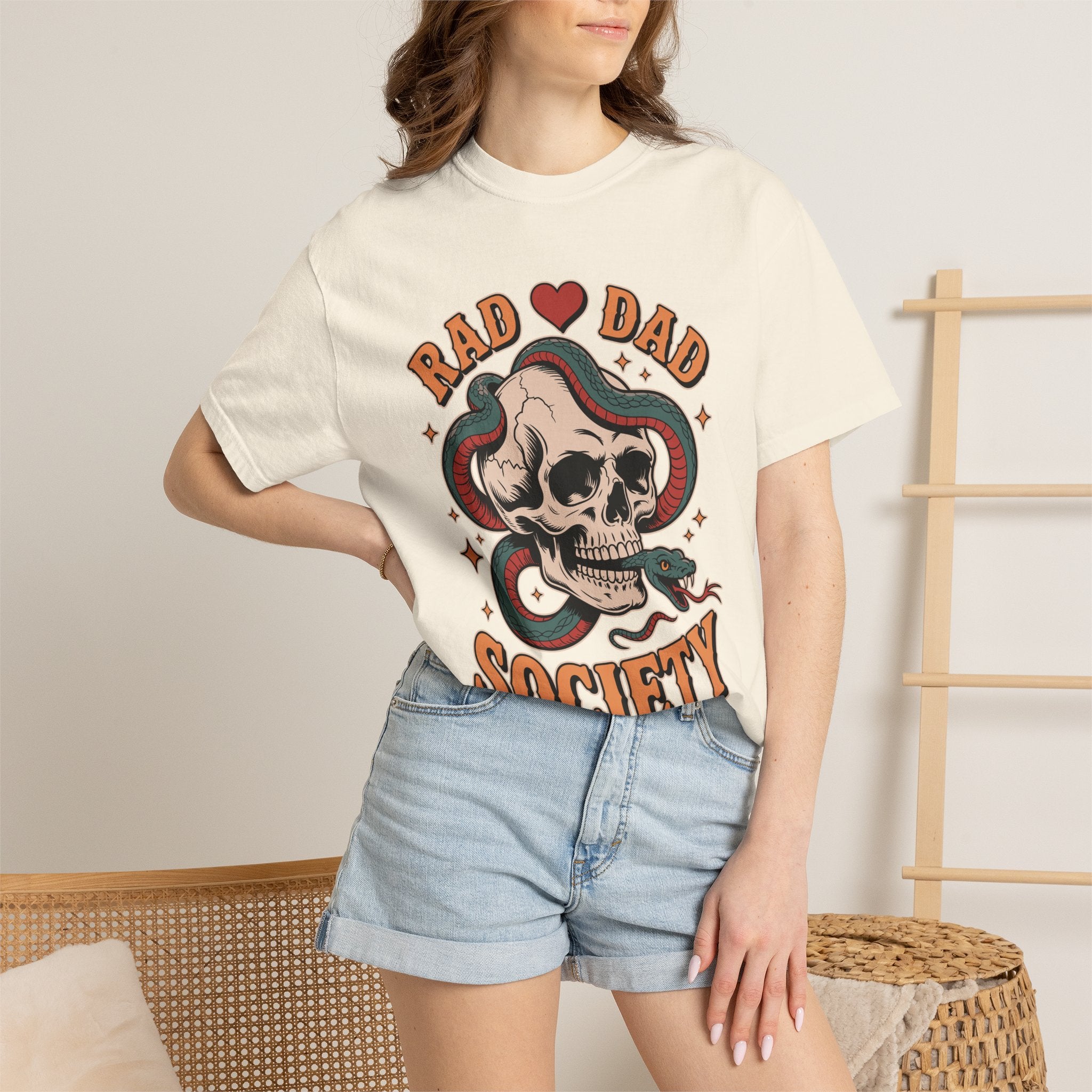 Rad Dad Society Comfort Shirt, Skull Snake Graphic Tee, Edgy Fatherhood Tshirt, Alternative Dad Gift for Fathers Day