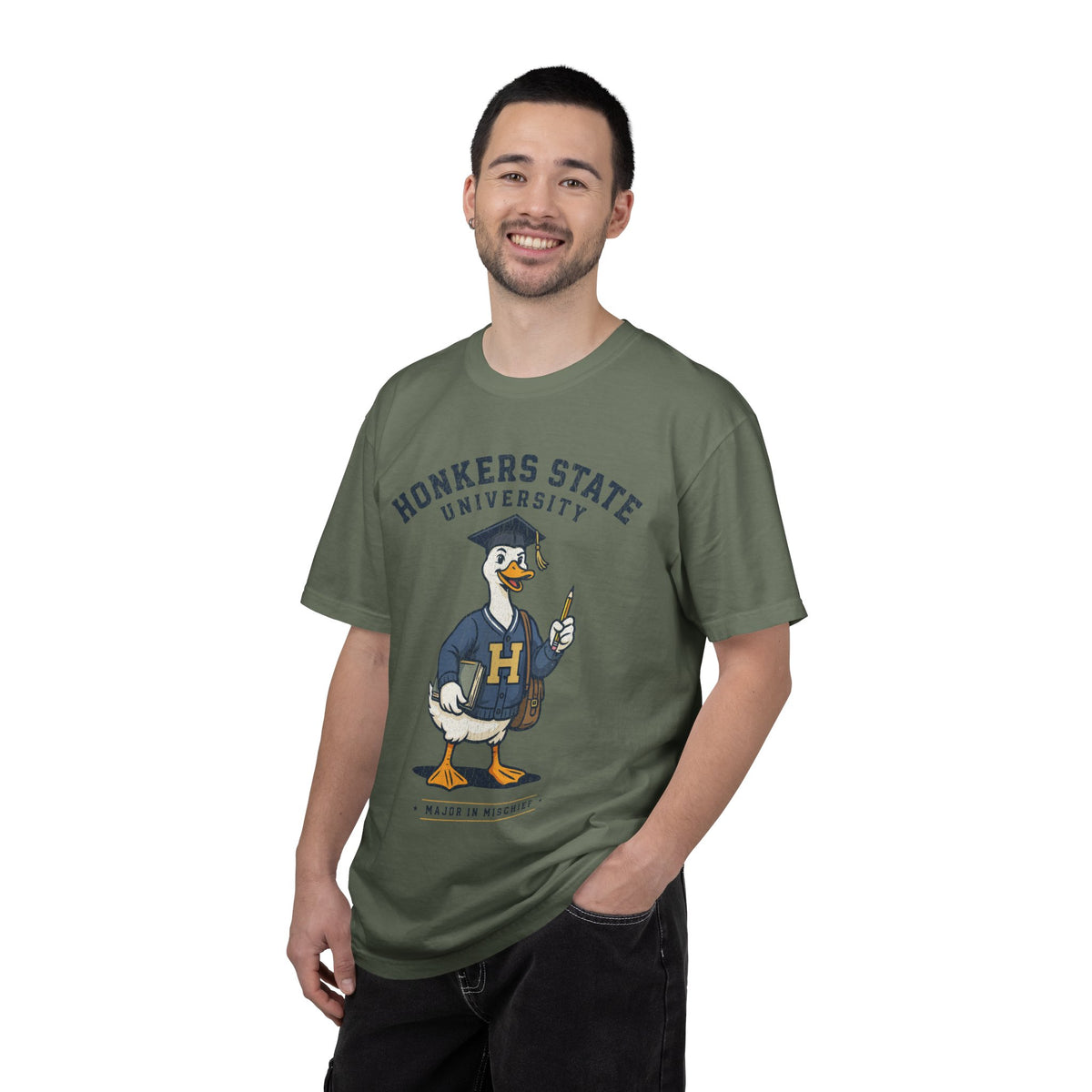 Honkers State University T-Shirt, Funny Goose Graduate Graphic Tee, Major in Mischief College Student Gift, Graduation Campus Shirt