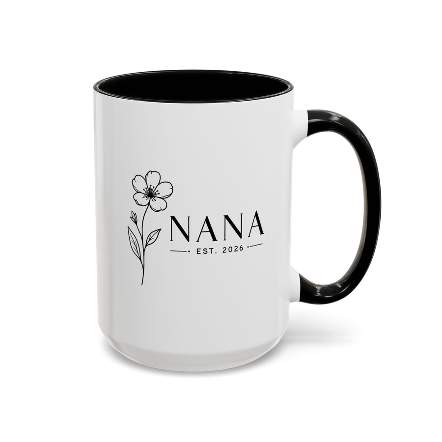 Personalized Name Mug, Floral Black Accent Coffee Cup with Custom Established Year, Grandmother Gift for Birthday, Mother's Day or Christmas