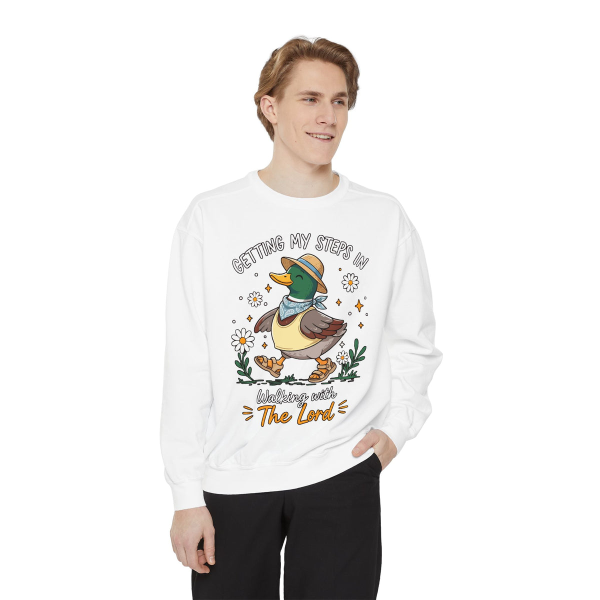 Christian Duck Comfort Colors Sweatshirt, Walking with the Lord Crewneck, Cute Faith Based Duck Sweatshirt, Inspirational Christian Gift