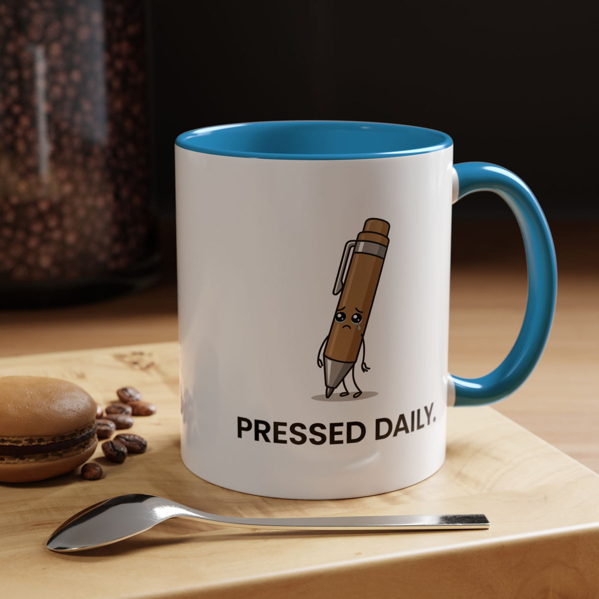 Funny Pressed Daily Coffee Mug, Stressed Pen Office Mug, Coworker Humor Gift, Teacher Appreciation Mug, Work From Home Cup